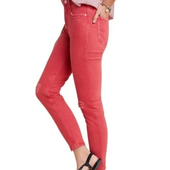Pilcro for Anthropologie Washed Red High-Rise Slim Jeans Size 31 - Picture 3 of 12